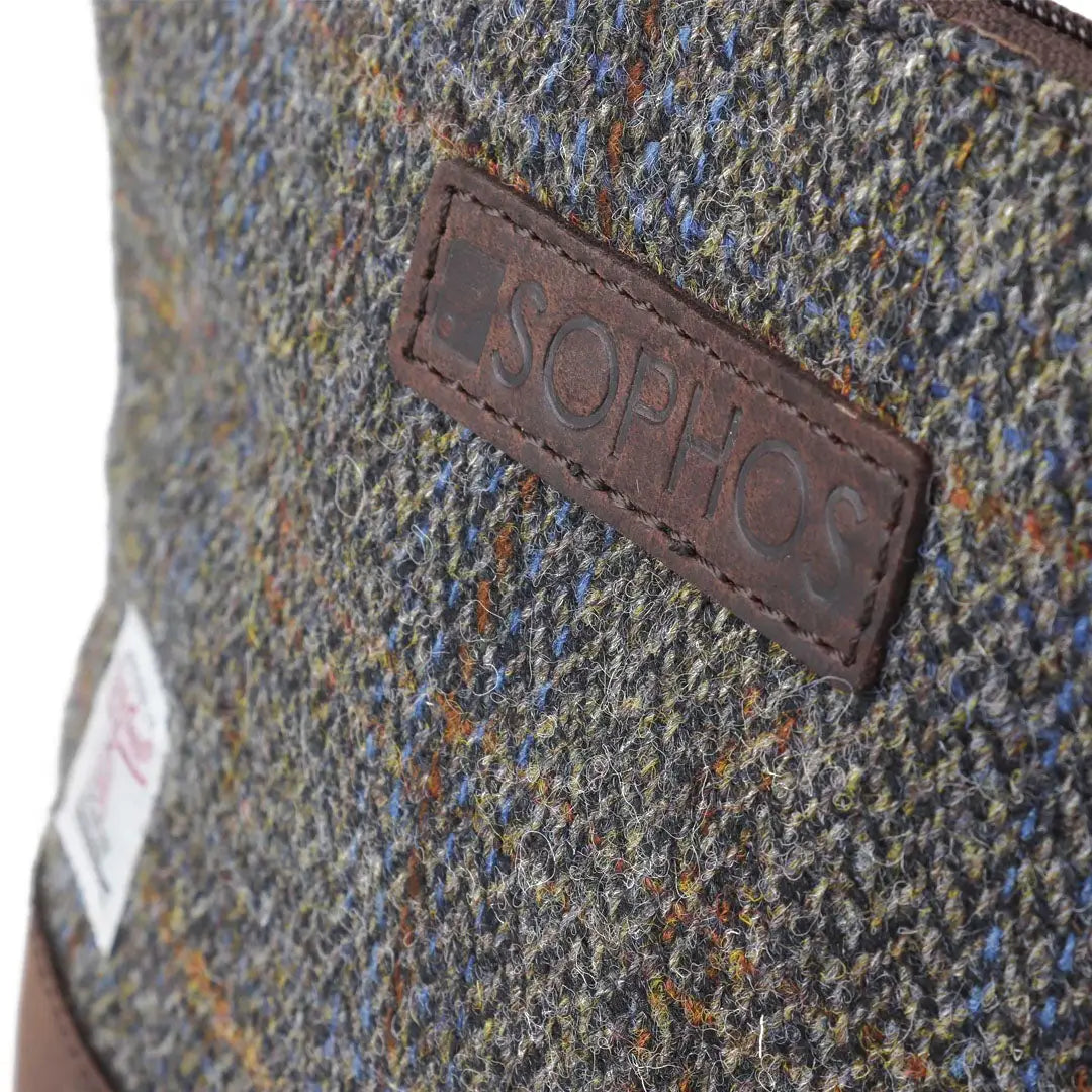 Sophos Harris Tweed triangle washbag with tweed laptop sleeve and leather patch