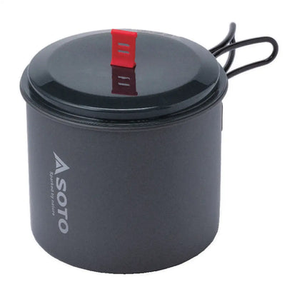 Gray camping pot with lid from Soto Amicus and New River Pot Combo for outdoor adventures