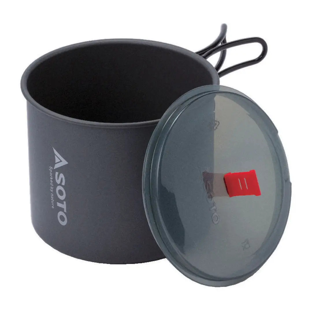 Gray camping pot with lid from Soto Amicus and New River Pot Combo for outdoor adventures