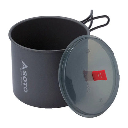 Gray camping pot with lid from Soto Amicus and New River Pot Combo for outdoor adventures