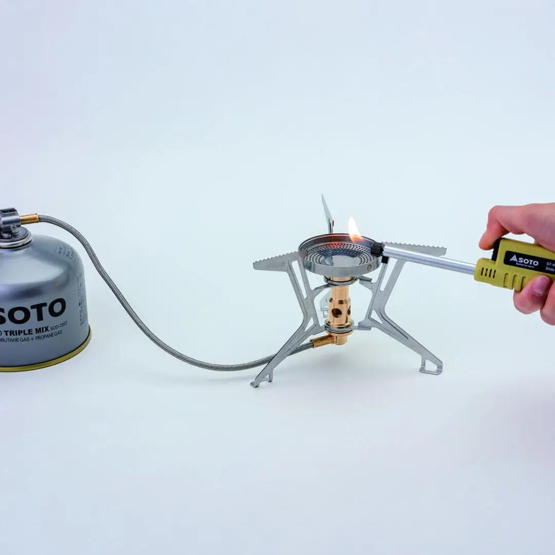 Portable Soto Fusion Trek camping stove with micro regulator and igniter for outdoor cooking