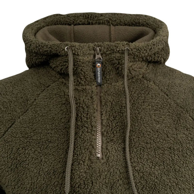Olive green Speero Sherpa Fleece Hoodie with zippered front and drawstring hood