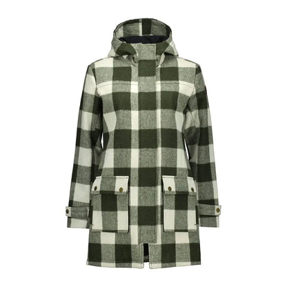 Women’s green and white plaid merino wool overcoat from Swanndri Annmore
