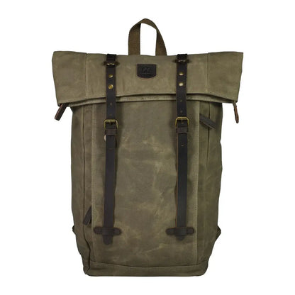 Olive green Swanndri Arrowtown backpack with leather straps, perfect for country clothing and hunting
