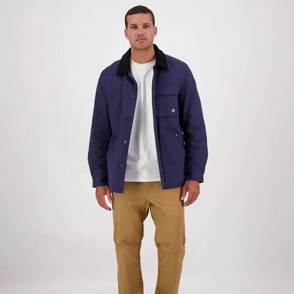 Men’s navy blue Swanndri Barrytown V3 Canvas Jacket with black collar and front pockets