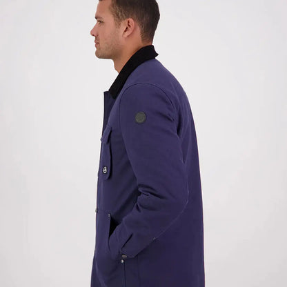 Men’s navy blue Swanndri Barrytown V3 Canvas Jacket with black collar and chest pockets