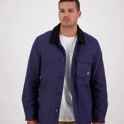 Men’s navy blue Swanndri Barrytown V3 Canvas Jacket with black collar and front pockets