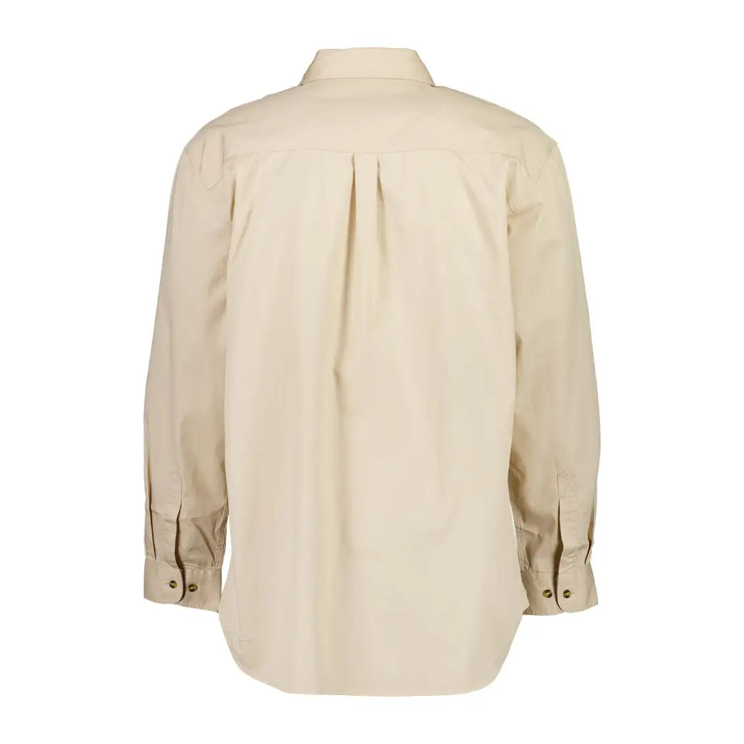 Beige long-sleeved Swanndri Byron Work Shirt in relaxed fit, perfect for country clothing