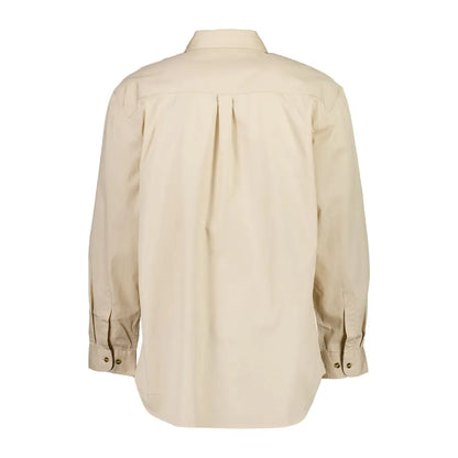 Beige long-sleeved Swanndri Byron Work Shirt in relaxed fit, perfect for country clothing