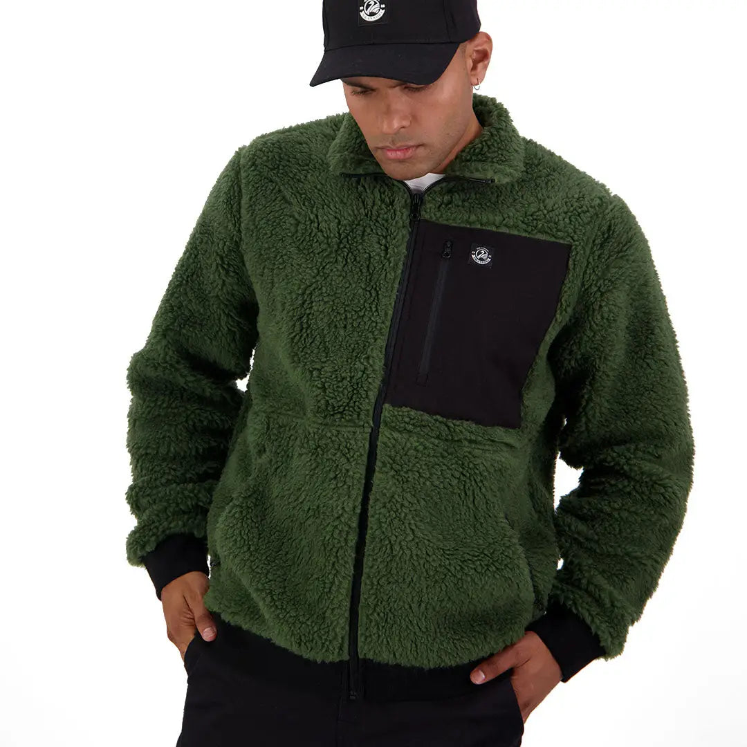 Men’s dark green Swanndri Churchill V2 Wool Fleece Jacket with black chest pocket
