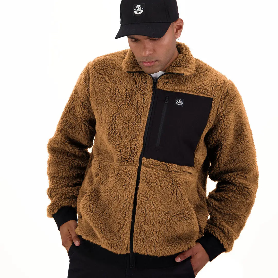 Men’s brown Swanndri Churchill V2 Wool Fleece Jacket with black chest pocket