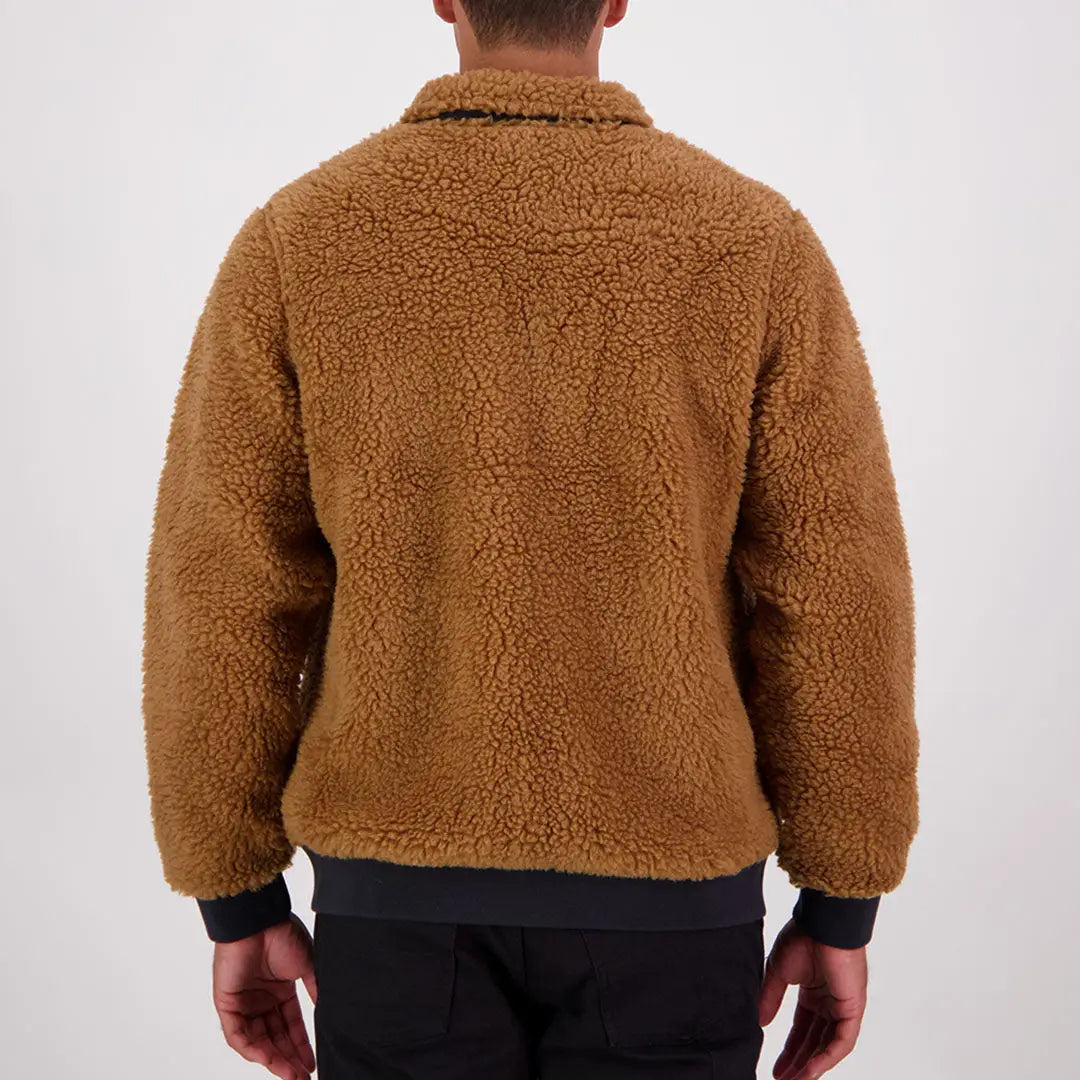 Men’s brown Swanndri Churchill V2 Wool Fleece Jacket with black ribbed cuffs and hem