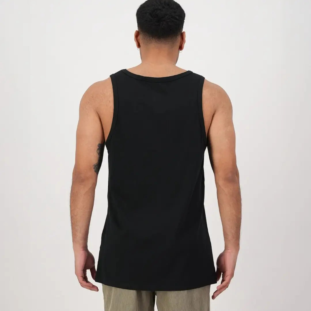 Black sleeveless tank top from behind, showcasing the Swanndri Classic V2 Printed Singlet