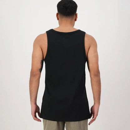 Black sleeveless tank top from behind, showcasing the Swanndri Classic V2 Printed Singlet