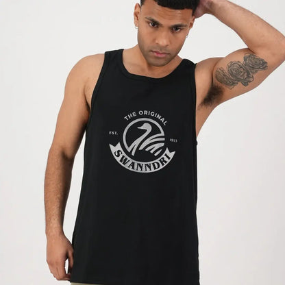 Black tank top with The Original Stanndby logo from the Swanndri Classic V2 Printed collection