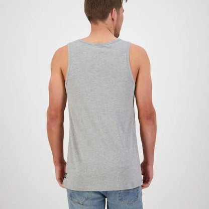 Person wearing a Gray sleeveless Swanndri Classic V2 Printed Singlet from behind