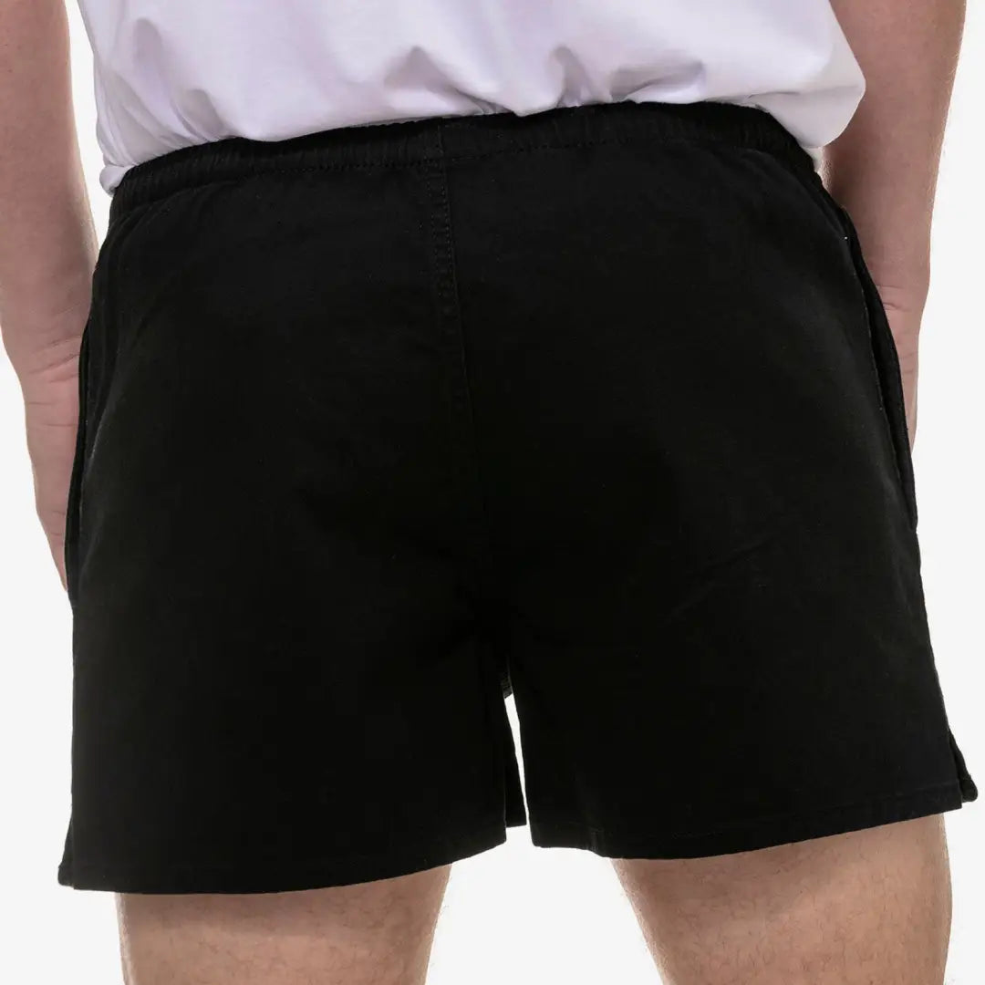 Black Swanndri Cotton Rugby Shorts with elastic waistband for comfy country clothing