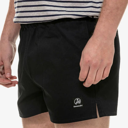 Black Swanndri Cotton Rugby Shorts perfect for country clothing and outdoor hunting adventures