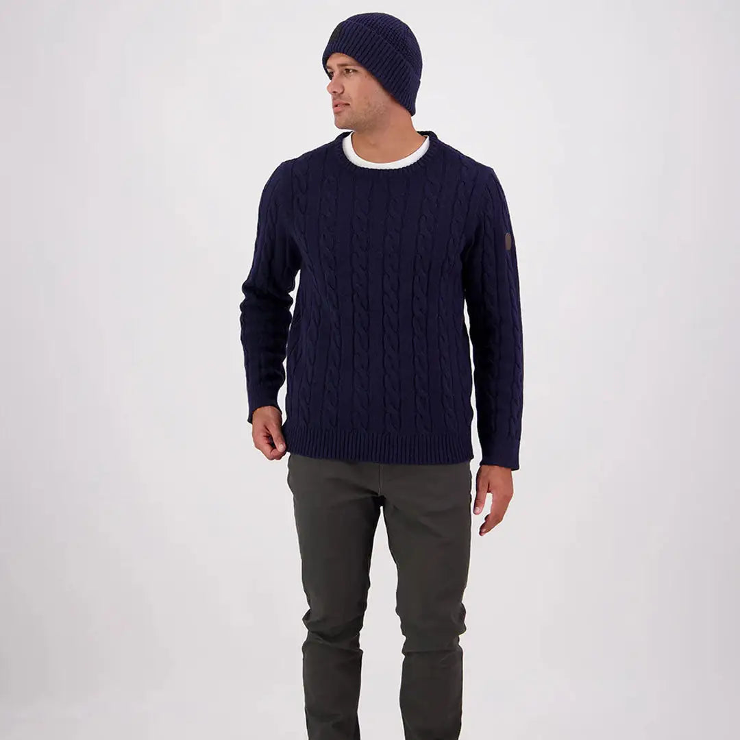 Men’s navy blue cable knit sweater from Swanndri Doncaster Mens collection