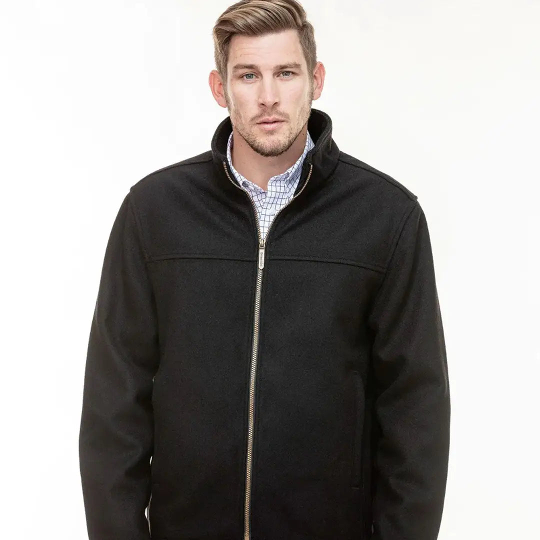 Men’s black Swanndri Falcon Jacket with full zip and standing collar for outdoor style