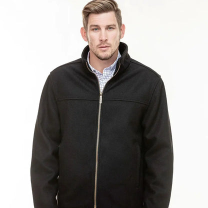 Men’s black Swanndri Falcon Jacket with full zip and standing collar for outdoor style