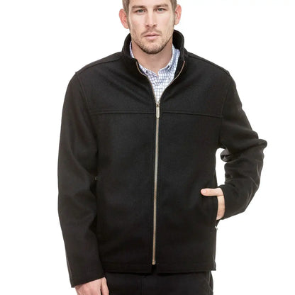 Men’s black Swanndri Falcon Jacket with full-zip, collar, and side pockets for style