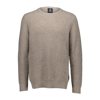 Men’s beige Swanndri Fistral Waffle Knit crew neck sweater with ribbed cuffs and hem