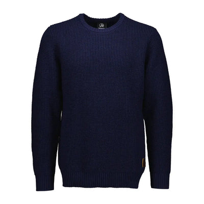 Men’s navy blue Swanndri Fistral Waffle Knit crew neck sweater, comfy waffle knit style