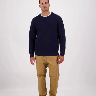 Men’s navy blue Swanndri Fistral Waffle Knit crew neck sweater in waffle knit style