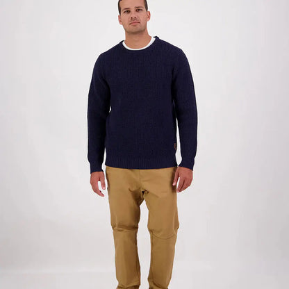 Men’s navy blue Swanndri Fistral Waffle Knit crew neck sweater in waffle knit style