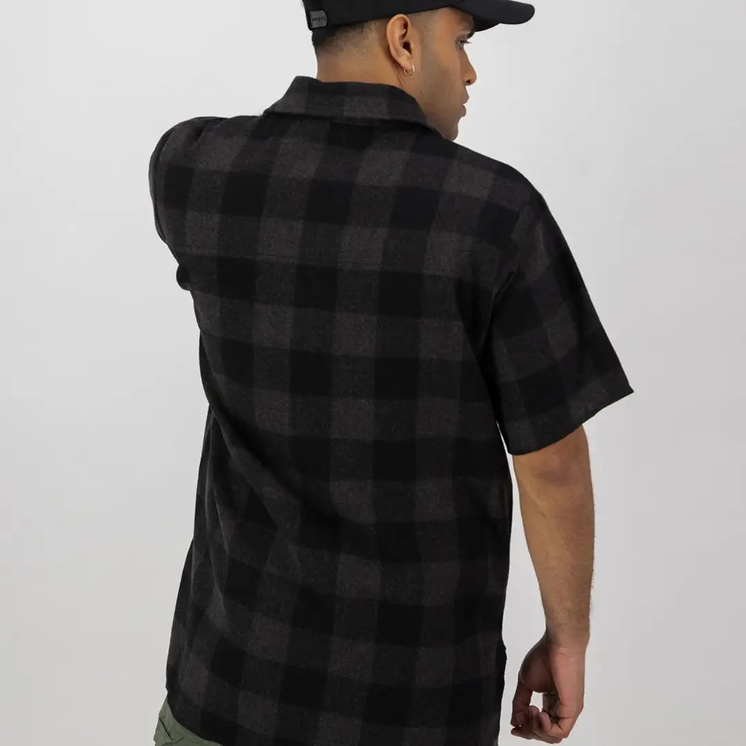 Black and gray checkered short-sleeved shirt for stylish country clothing and outdoor adventures