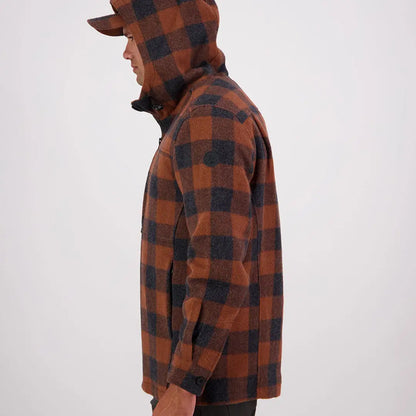 Men’s brown and black plaid Hudson Wool Hoodie fleece jacket for casual style