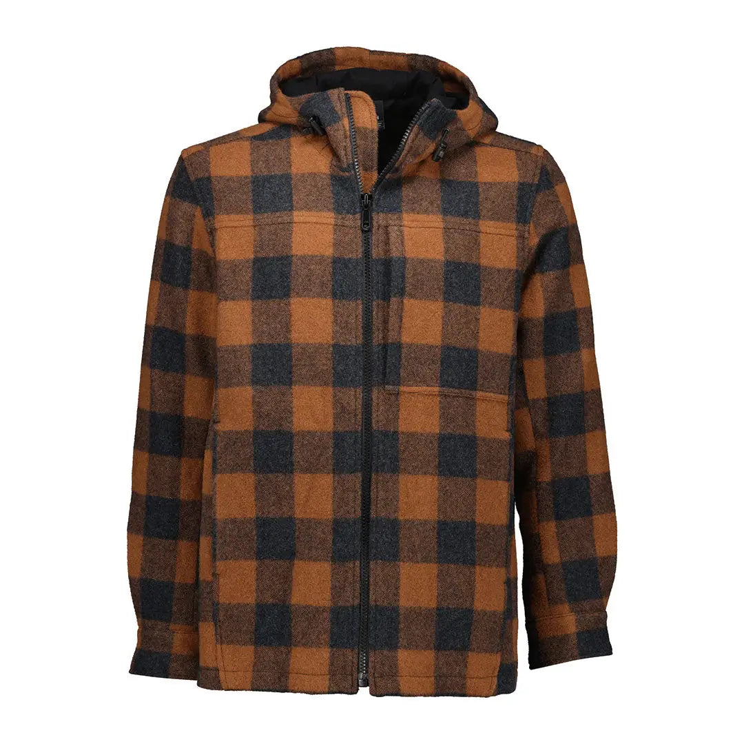 Men’s brown and black buffalo plaid Hudson Wool Hoody with full zipper for casual style