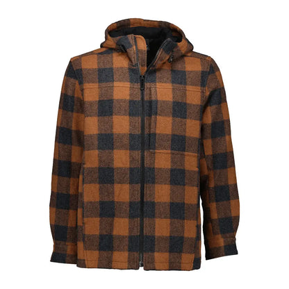 Men’s brown and black buffalo plaid Hudson Wool Hoody with full zipper for casual style