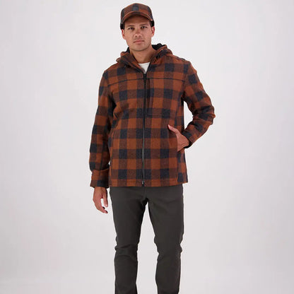 Men’s brown and black plaid Hudson Wool Hoody zip-up jacket for casual style
