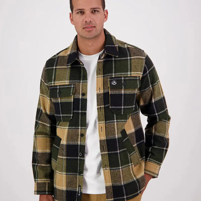 Men’s green, black, and tan plaid wool shacket from Swanndri Kiaraki v3 Wool collection