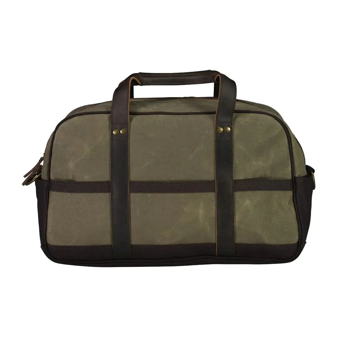 Olive green Swanndri Kingston Canvas Overnighter duffel bag with leather straps