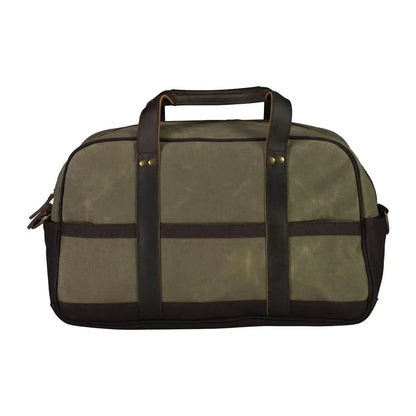 Olive green Swanndri Kingston Canvas Overnighter duffel bag with leather straps
