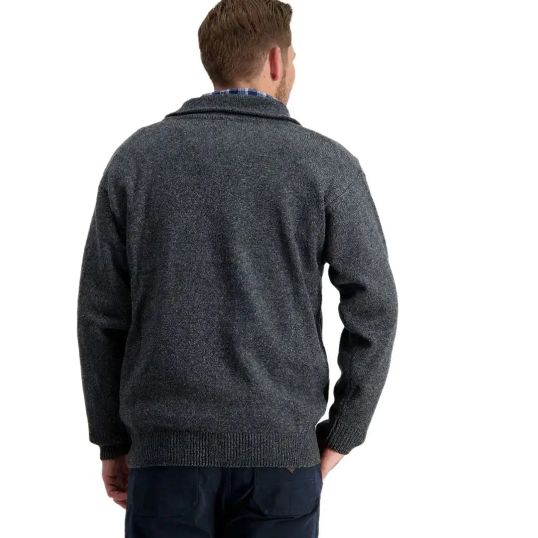 Men’s dark gray knit cardigan with collar, Swanndri Mariner Zip Neck Jumper