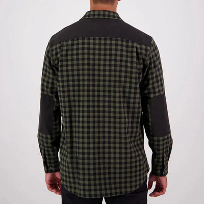 Men’s green and black checkered Swanndri Marton Stormshield LS Shirt with shoulder and elbow patches