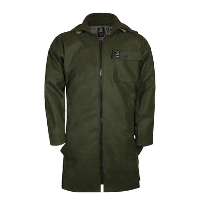 Olive green Swanndri Mosgiel waterproof rain jacket with full zip and chest pocket for durable performance wear