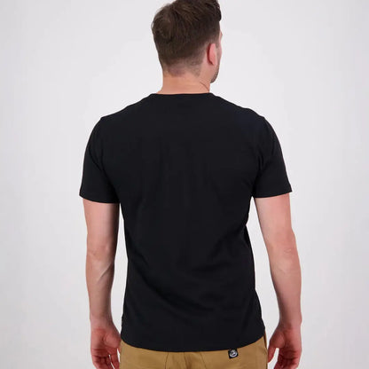 Black crew neck t-shirt from the Swanndri Original V2 Printed Tee collection