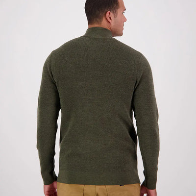 Men’s olive green ribbed knit quarter zip sweater from Swanndri Otahu River collection