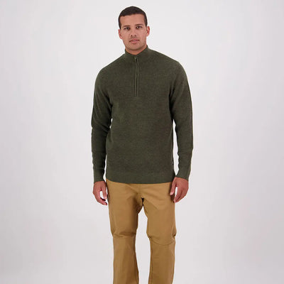 Men’s olive green Swanndri Otahu River quarter zip long-sleeve sweater for casual wear