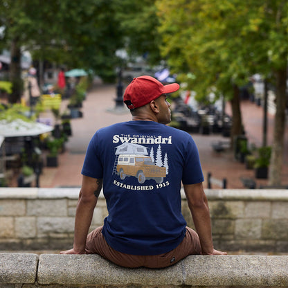 Navy Swanndri Pop Top T Shirt with vehicle graphic for country clothing lovers outdoors