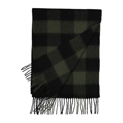Dark green and black buffalo check fringed scarf from Swanndri Scarfie for country clothing outdoors