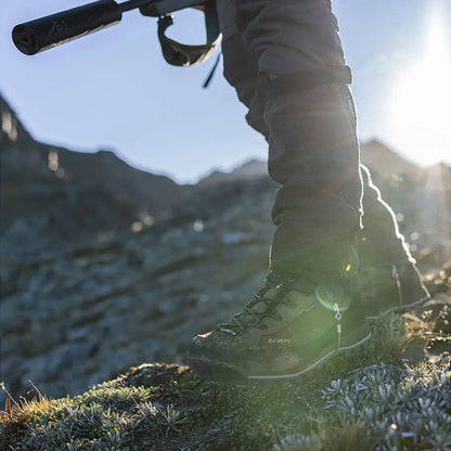 Sturdy dark hiking boots perfect for outdoors and country clothing with Swazi Ali Gaiters