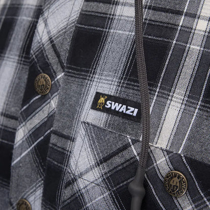 Swazi Apprentice Hooded Shirt with plaid pattern and button details for a casual look