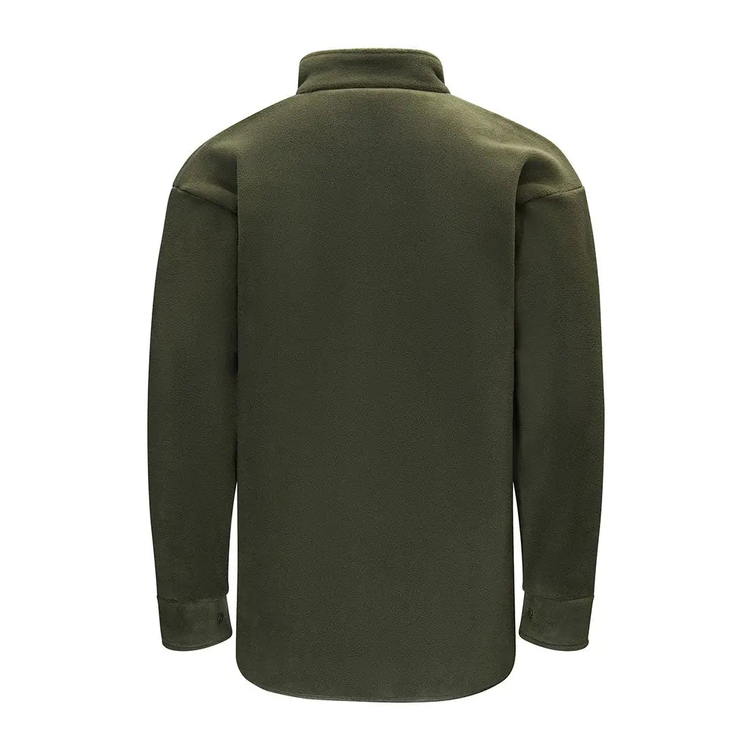 Olive green long-sleeved fleece shirt for back-country hiking and country clothing