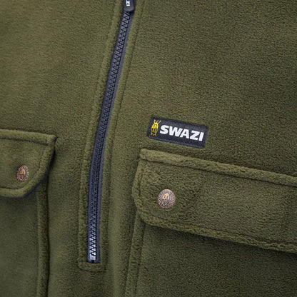 Olive green fleece jacket ideal for back-country hiking and country clothing adventures